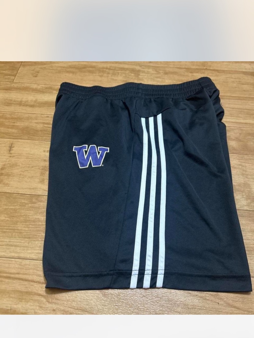 adidas Athletic Shorts with White Stripe and Purple W Logo